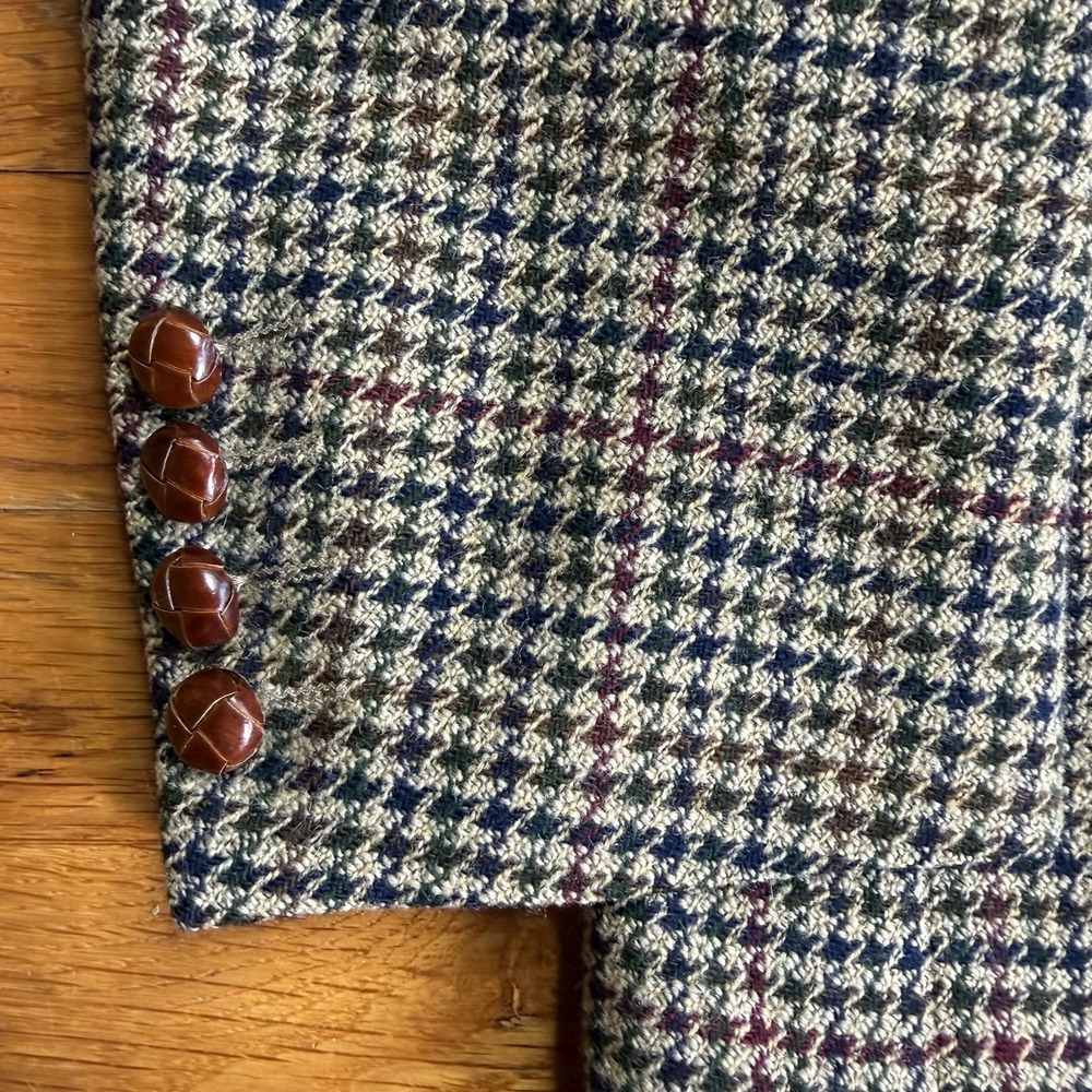 VTG Gant Wool Houndstooth Blazer Men 42R‎ Tweed Sport Coat Brown Made in USA